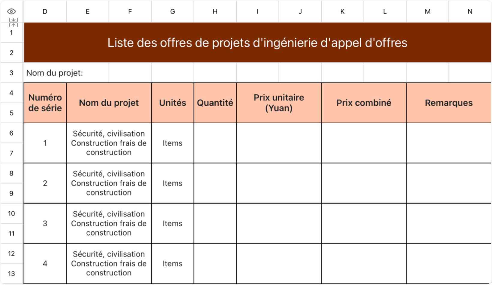 Liste des offres de travaux soumissionnés